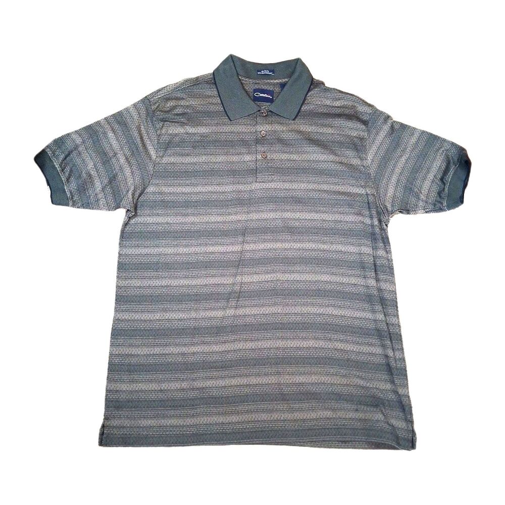 Catalina Mens Polo Shirt Large Mercerized Cotton Short Sleeve Geometric Gray VTG